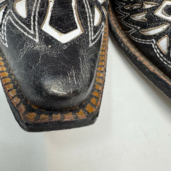 J.B. Dillon Black White Goat Leather Cowgirl Boots 6 Wings Cross Mexico Western - Picture 5 of 12